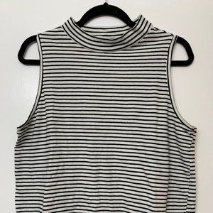 Striped Mock Neck Sleeveless Blouse